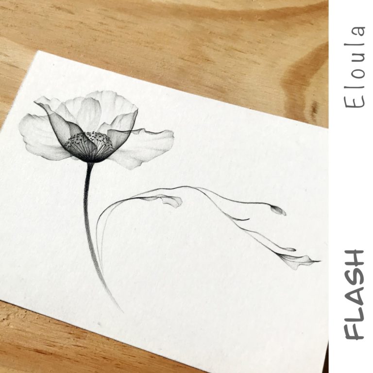 Dessin d’un Flash tattoo fleur X-ray, à angoulême