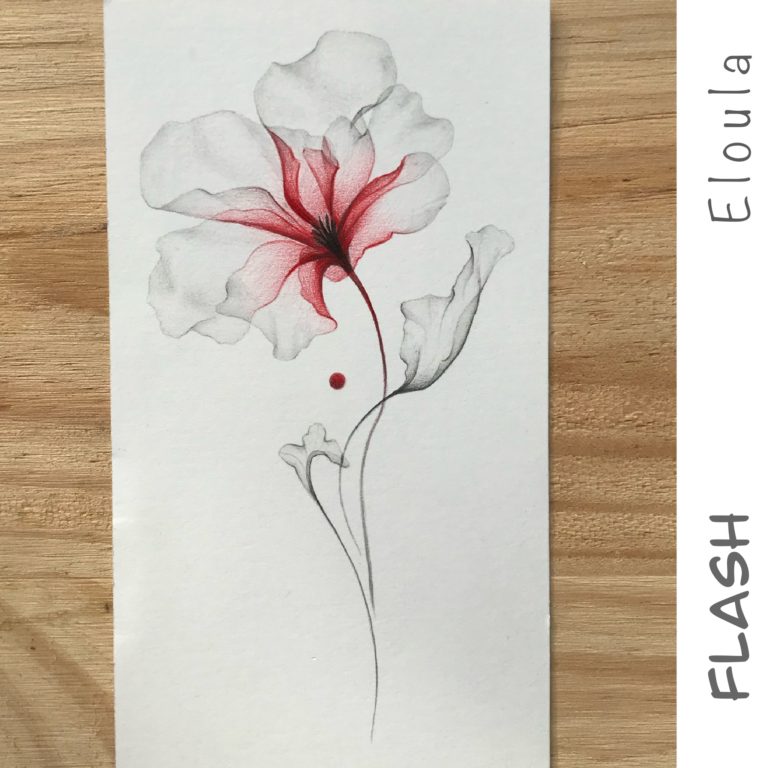 Dessin d’un Flash tattoo fleur rouge X-ray, à angoulême