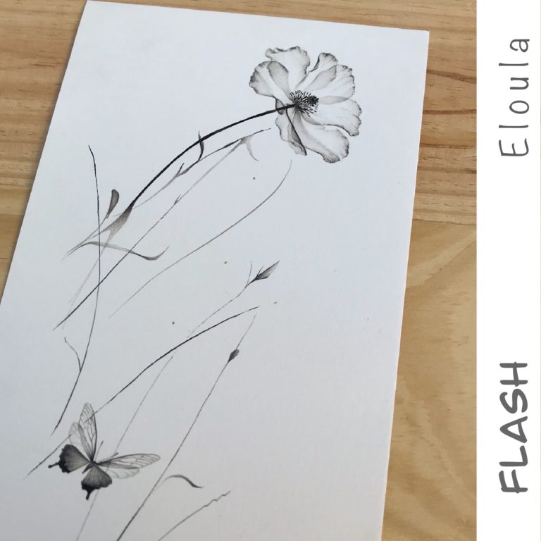 Dessin d’un Flash tattoo lignes végétales et magnolia X-ray, à angoulême