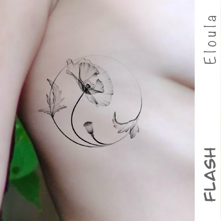 Photomontage d’un tatouage circulaire de coquelicot XRay sur les côtes angouleme