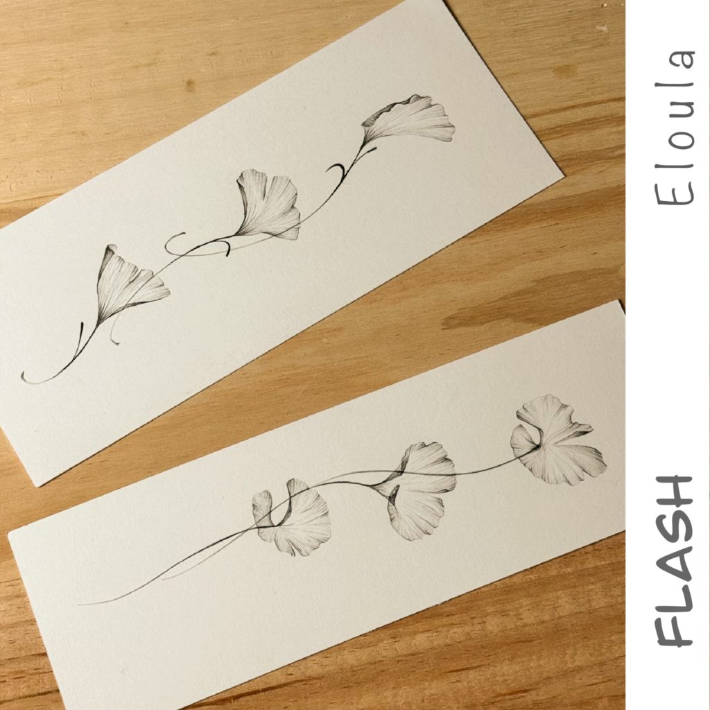 Dessin d’un Flash tattoo bracelet de feuilles de Ginkgo Biloba X-ray, à angoulême