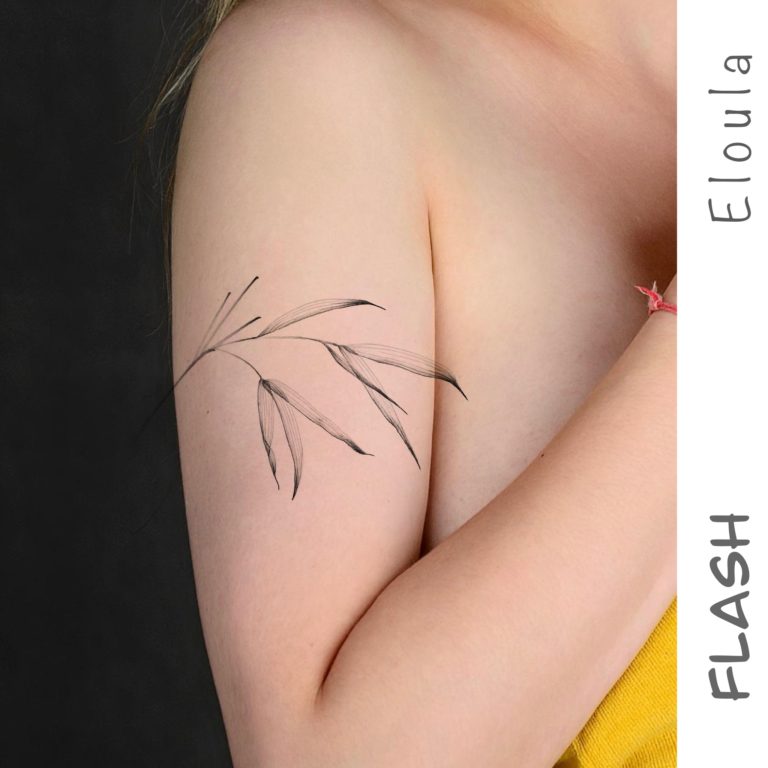 Photomontage d’un tatouage de feuilles de bambou XRay sur le haut du bras à angouleme