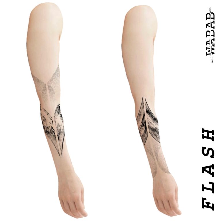 Photomontage d’un tatouage abstrait coup de pinceau sur le bras, angouleme