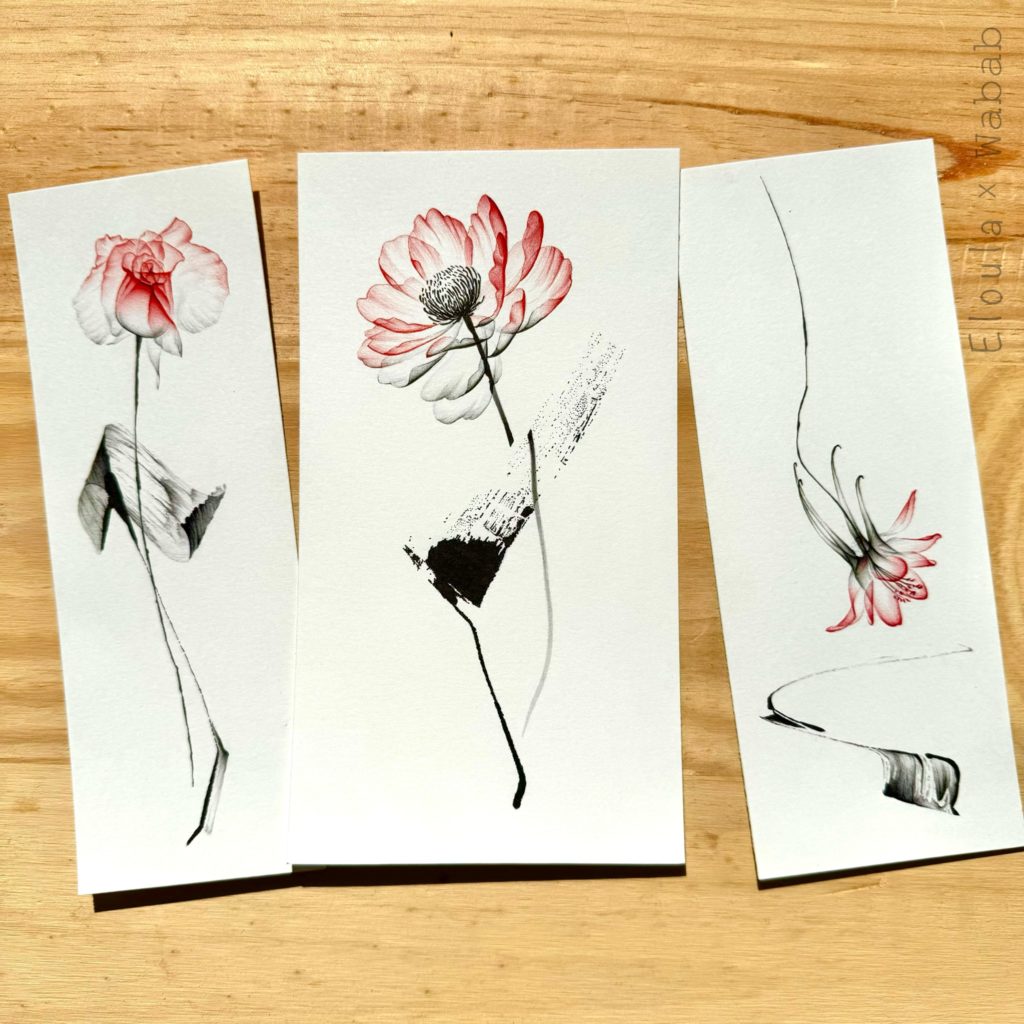 Dessin de Flash tattoo de fleurs rouges, rose, pivoine, ancolie en style X-ray, à angoulême